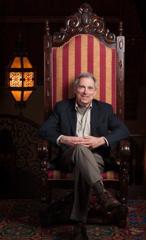 Portrait of a man in huge old ornate chair Mount Baker Theatre