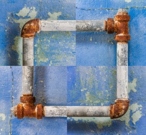 Pipe Dream abstract Art composite photo blue rusty water pipes