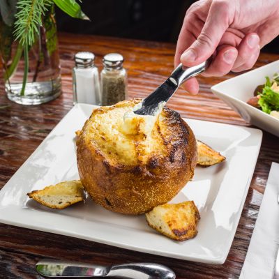 Bread bowl of cheese Brie