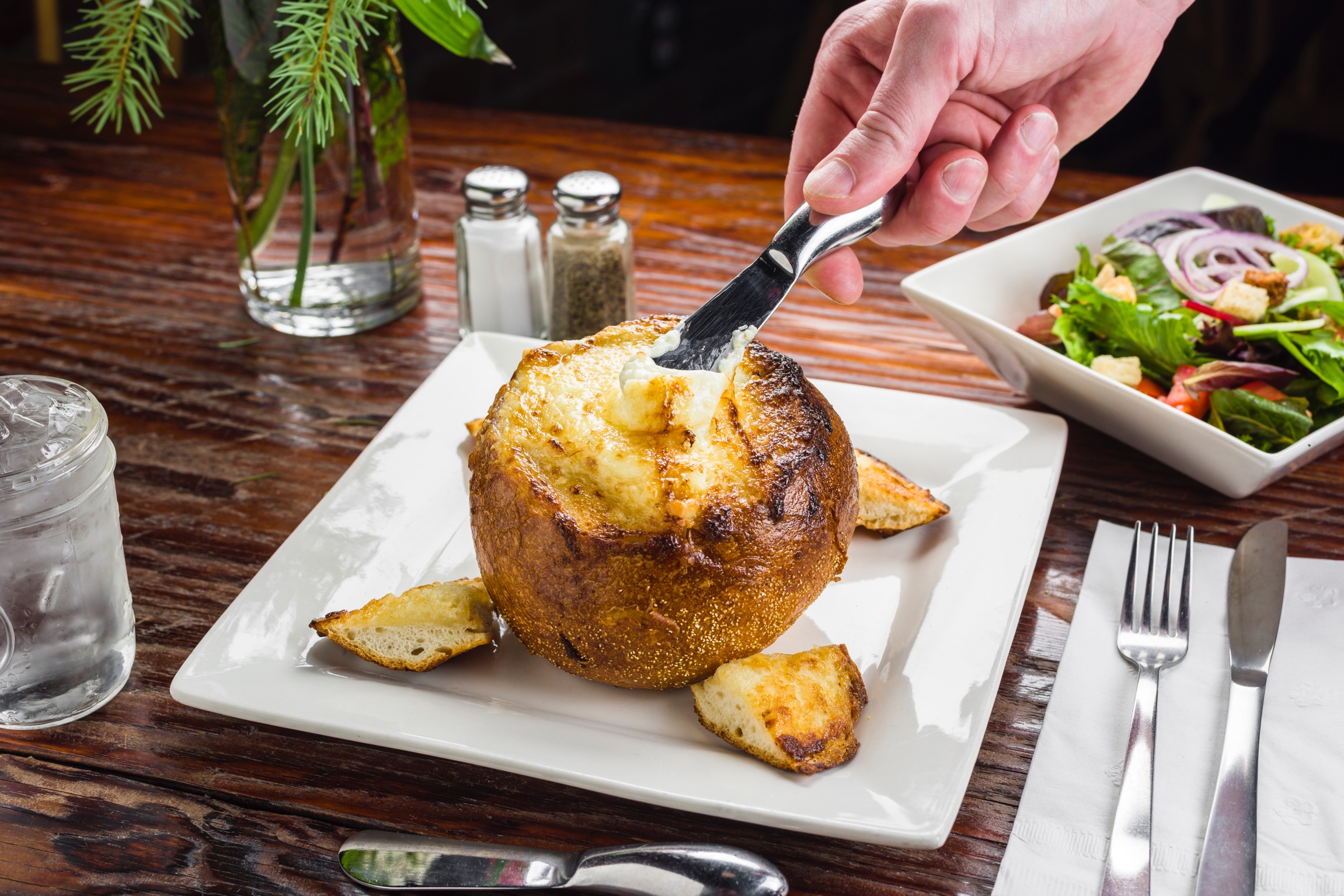 Bread bowl of cheese Brie
